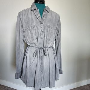 Maternity Long Sleeve Soft Denim Button-Down Tunic Gray Large